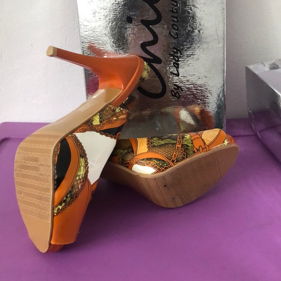 Mustard multi color sling back peep toes shoes - Picture 2 of 3